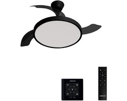 CREATE - Plafondventilator 40W stil met intrekbare bladen met licht - Ø108cm - Zwart - Controller voor wandmontage + afstandsbediening - WIND CLEAR STUDIO