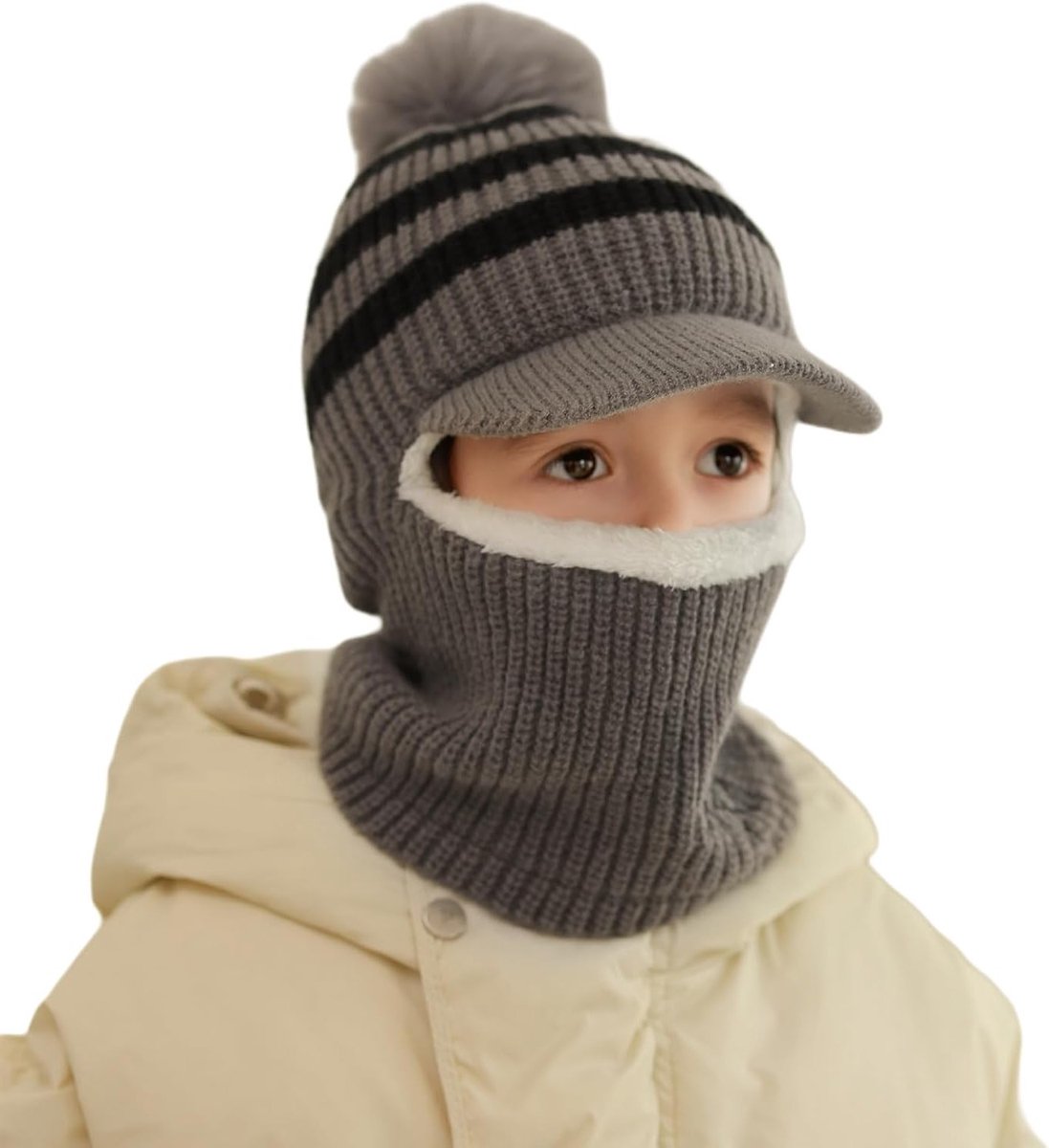 Winter Balaclava Hoed voor Kinderen - Fleece Muts met Sjaal, Warm en Comfortabel voor 1-5 Jaar, Geschikt voor Buitenactiviteiten, Met Oorkappen en Pompon
