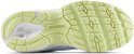 Zool van een witte sneaker met limegroene accenten en het New Balance logo.