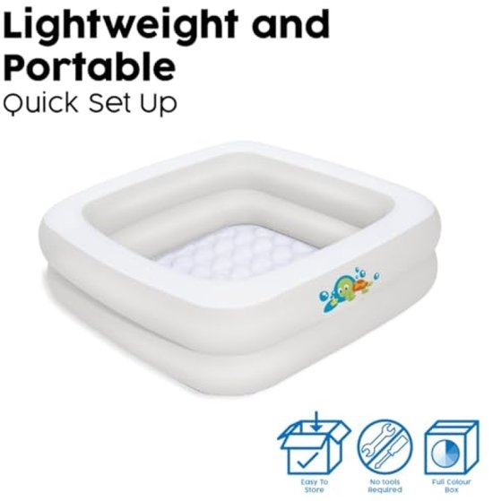 PromoHome Opblaasbaar babybad - 86x86x25 cm - Wit - Draagbaar badje voor thuis en op reis — afbeelding 2