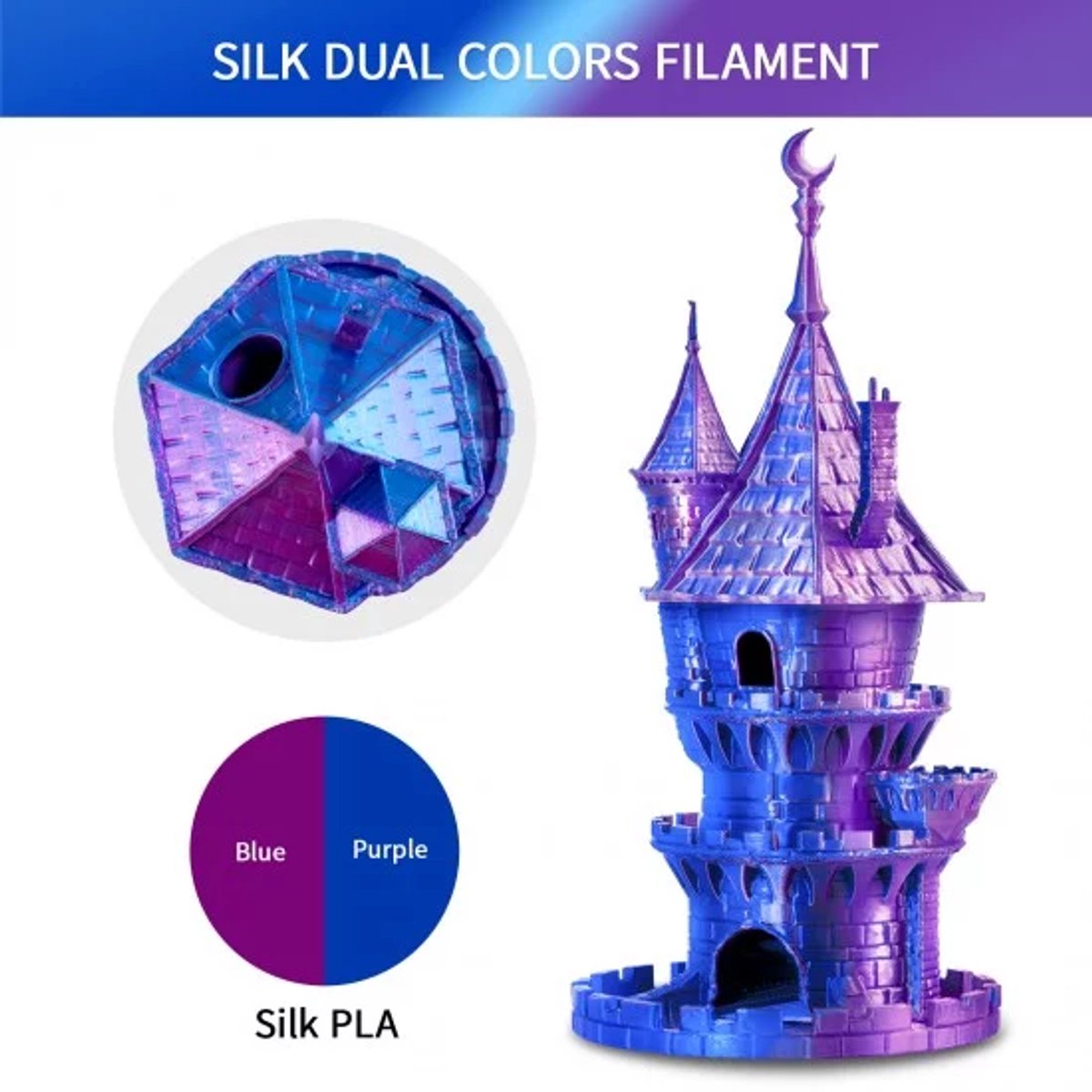 PLA Dual Color Silk+ Filament Roze/Blauw – 1.75mm – Hoge Glans – Perfect voor Draken & Display Prints — afbeelding 7