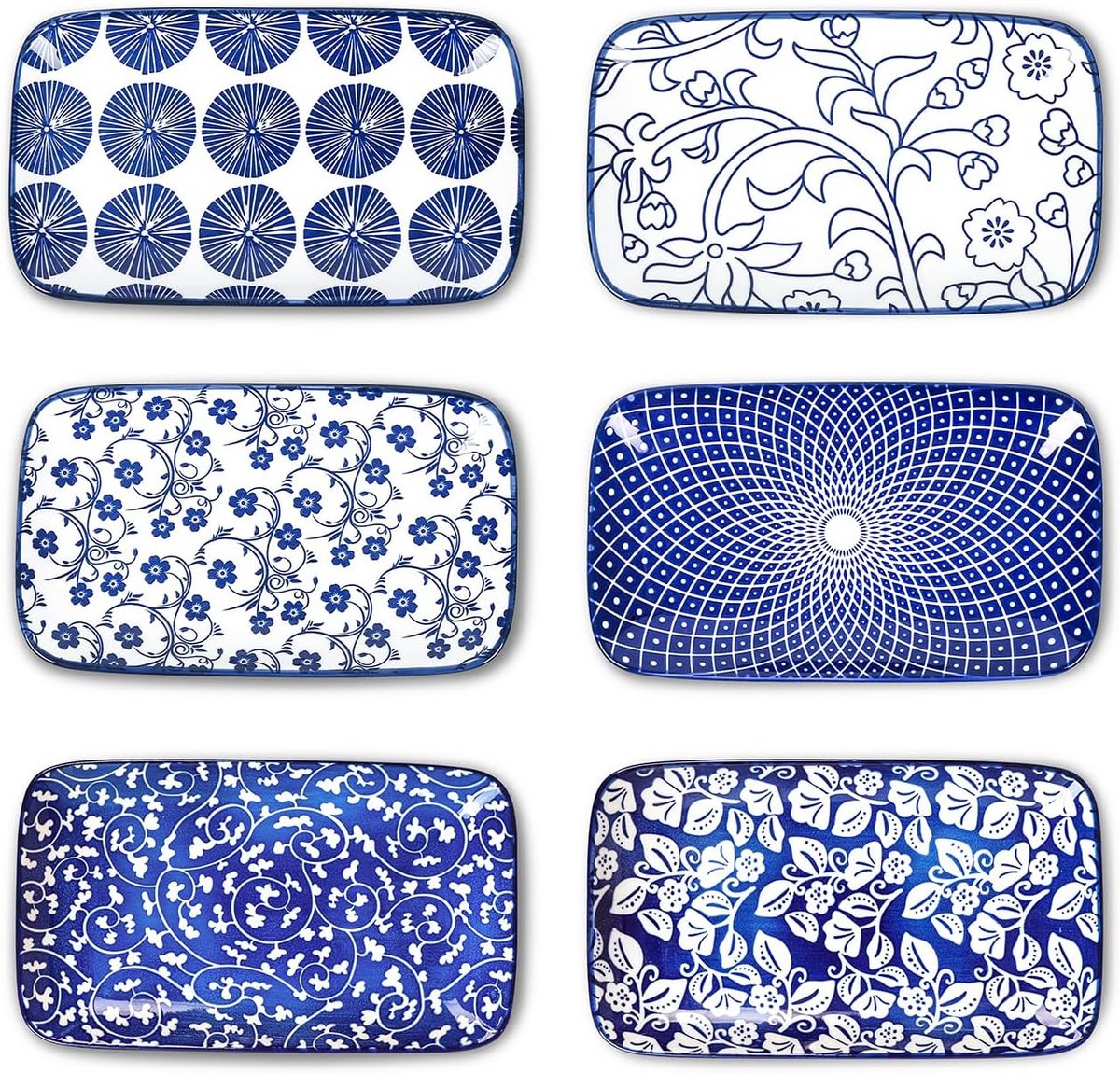 Rechthoekig saladebordje 18 cm set van 6