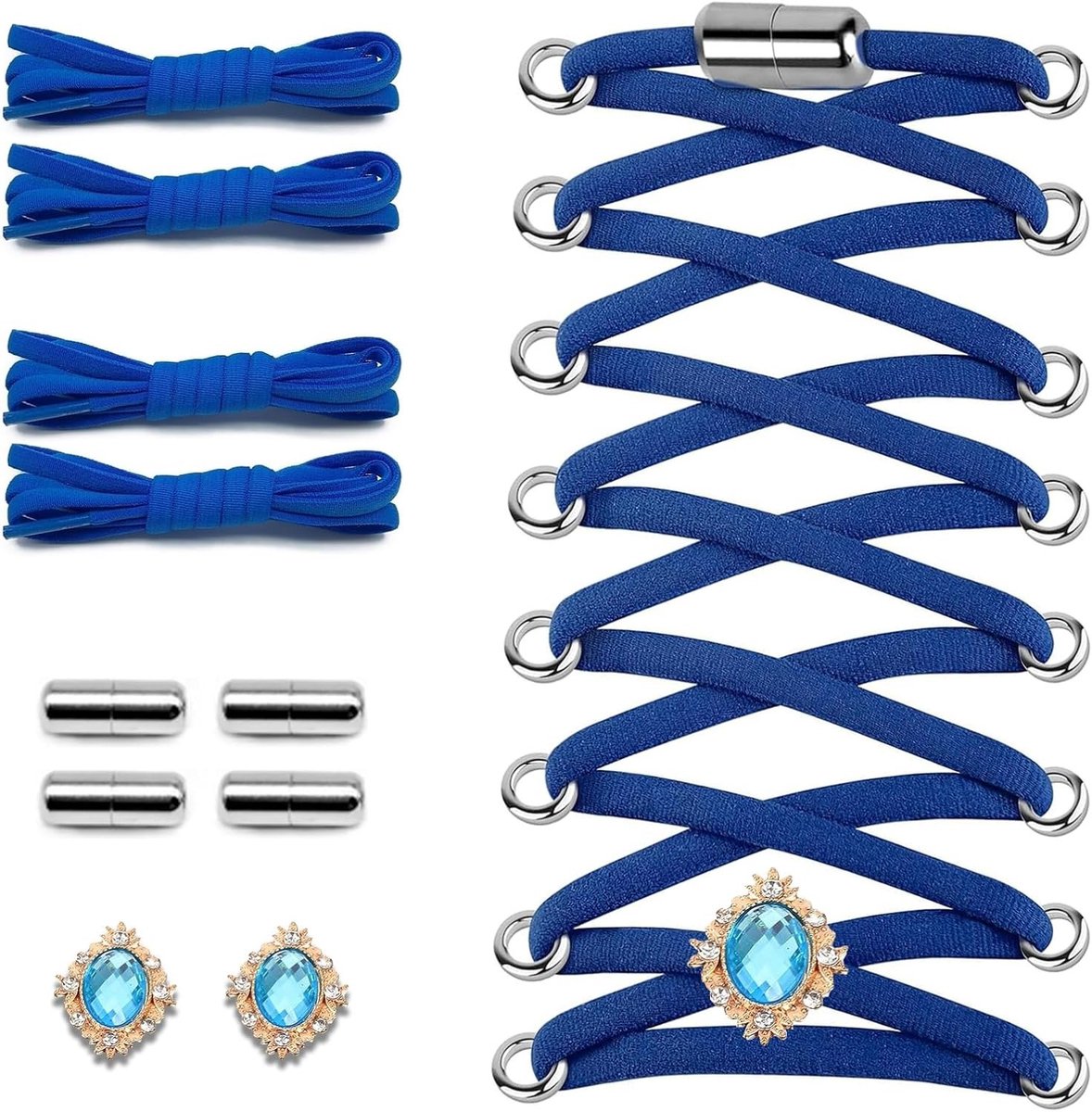 Elastische veters voor kinderen en volwassenen, ideaal voor werk- en sportschoenen, met metalen sluitingen en decoratieve elementen