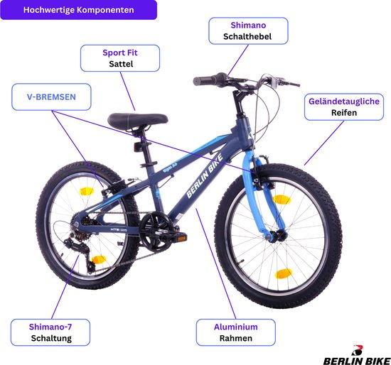 Berlin Bike Grizz kinderfiets 20 inch - 7 Versnellingen -kinderfiets voor 6, 7 en 8 jaar - 20 inch fiets voor jongens en meisjes - blauw — afbeelding 5