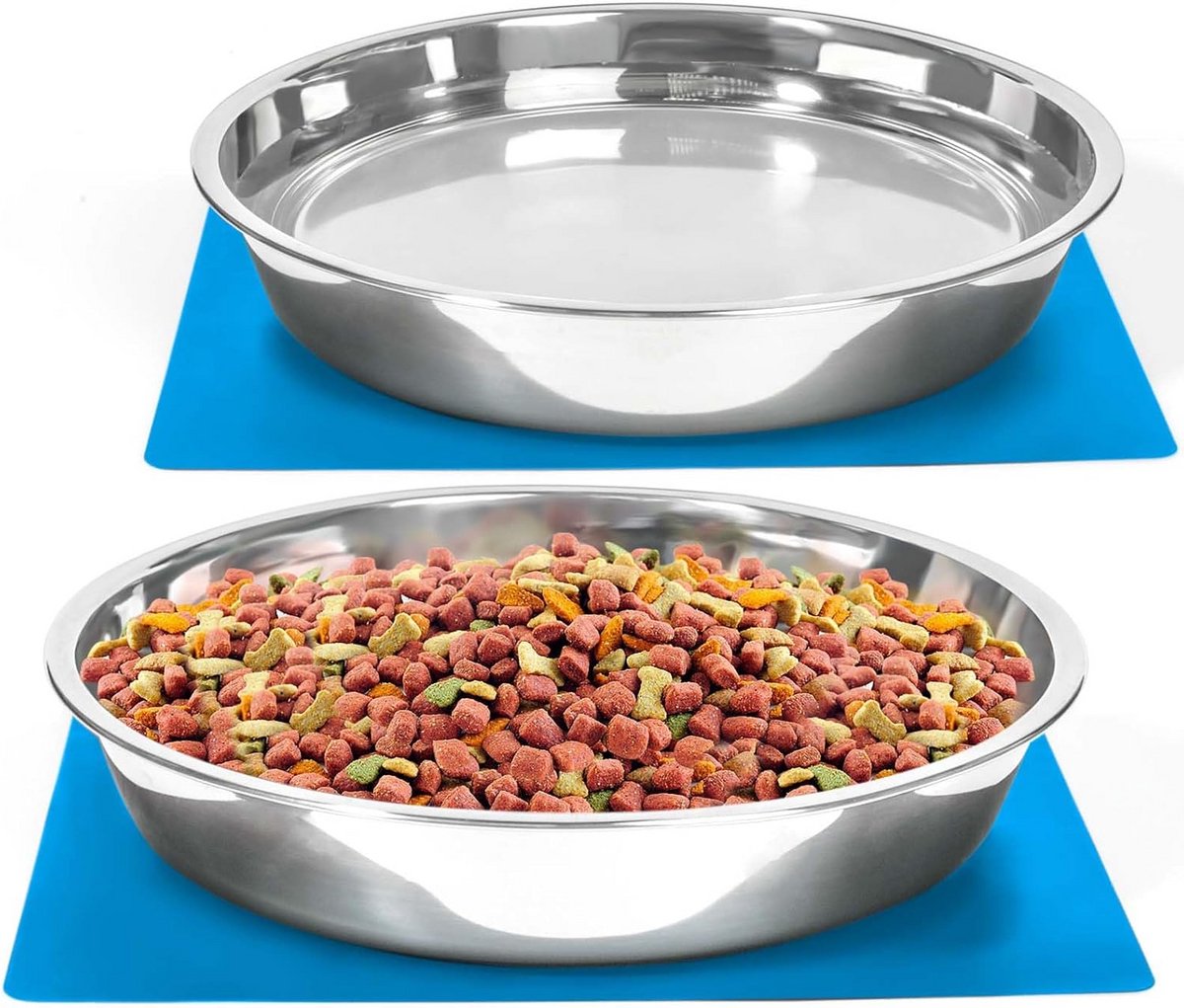 Ondiepe hondenvoerbakken roestvrij staal met antislipmatten - comfortabel voor grote honden