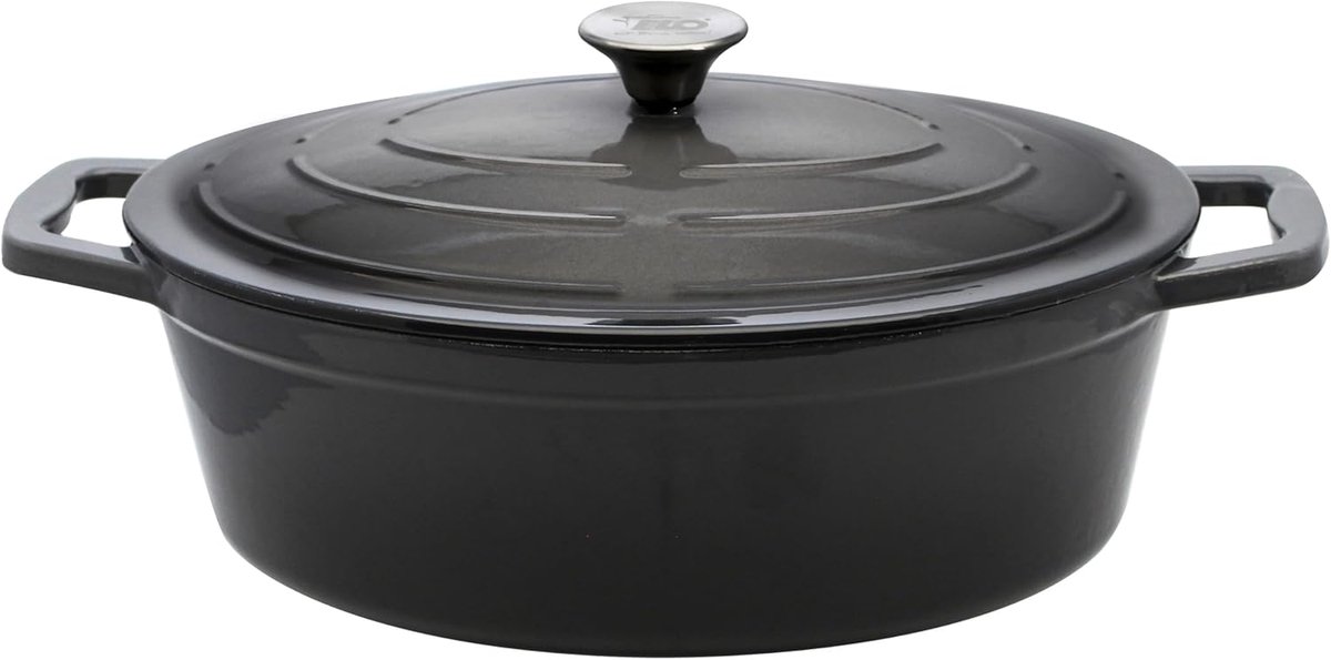 Gietijzeren Braadpan met Deksel 33 cm 5L - Geschikt voor Inductie en Oven - Klassiek Grijs