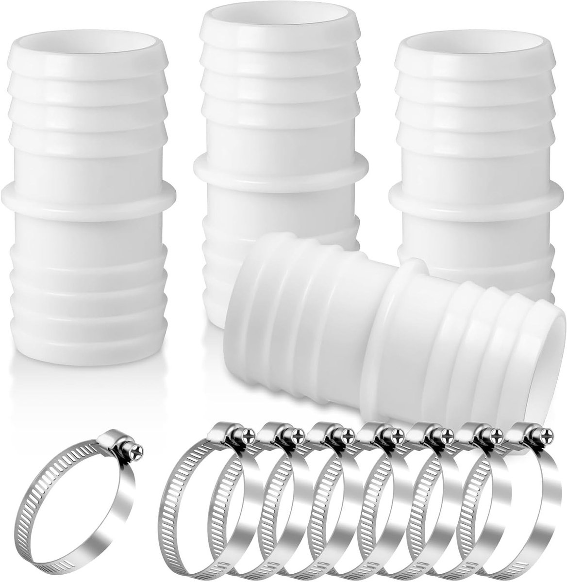 Set van 4 Slangverbindingen en Koppelingen, 38mm Snelkoppeling met 8 Metalen Klemmen voor Zwembad, Wasmachine en Stofzuiger Adapter