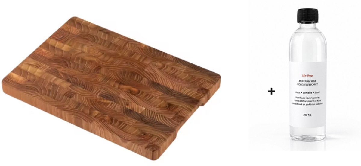 Teakhouten Snijplank 42 x 30 x 2,5 cm – Professioneel Hakblok – Dik & Duurzaam – Geolied met Woodmax – Sterk blokpatroon hout