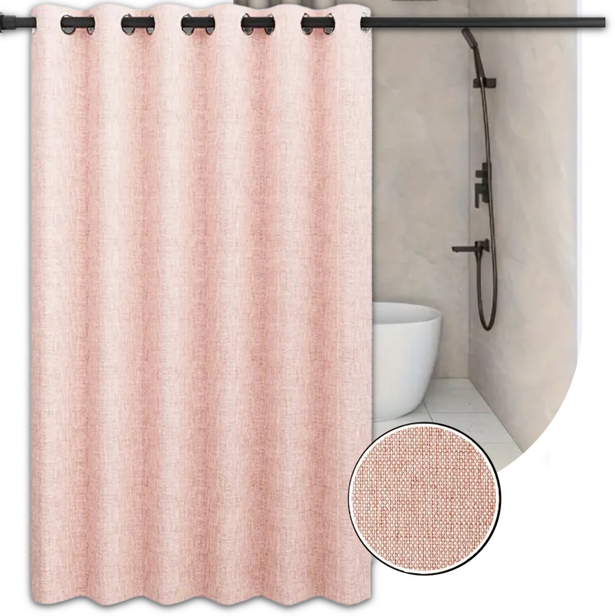 Scandinavisch Imitatie Linnen Douchegordijn 180x200 cm | Stoffen | Anti-Plak & Anti-Schimmel | Met Metalen Ringen | Roze Douche Gordijn | Zonder haakjes | Textiel Nordic Look