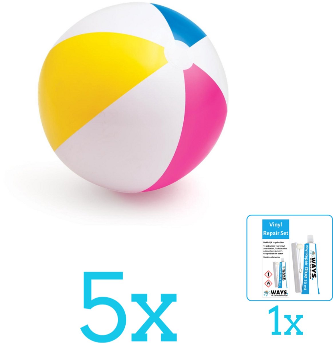 Intex Opblaasbare Strandbal Glossy - Medium - 61 cm - 59030NP - Diameter 61 cm - Volumebundel - Strandbal - 5-delig