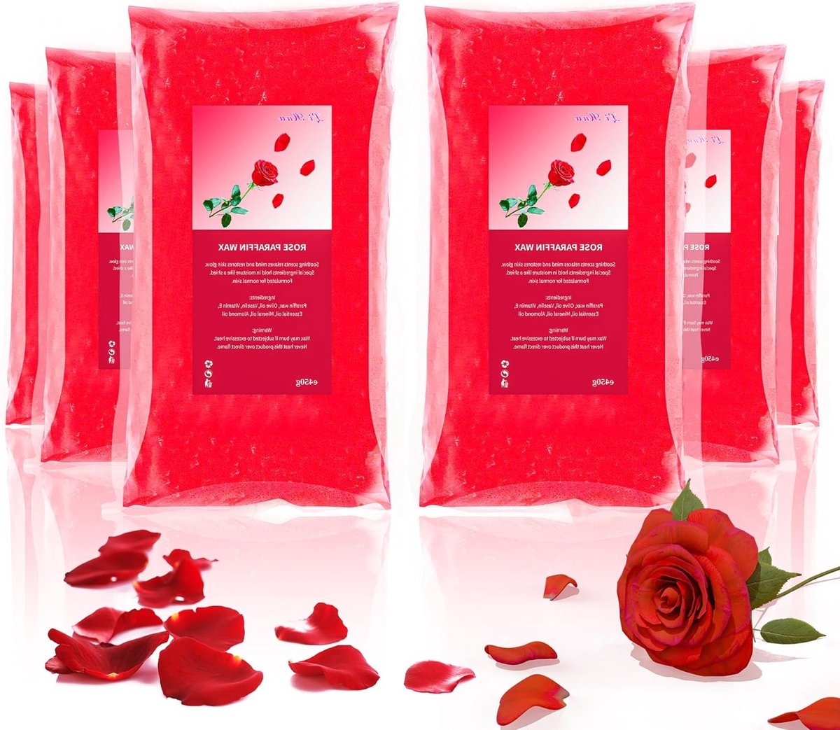 Set van 6 Paraffine Was, 2700 g Roze Navulling, Ideaal voor Paraffinebad, Verzorgt Handen en Voeten, Vermindert Spiervermoeidheid, Hydrateert en Voedt
