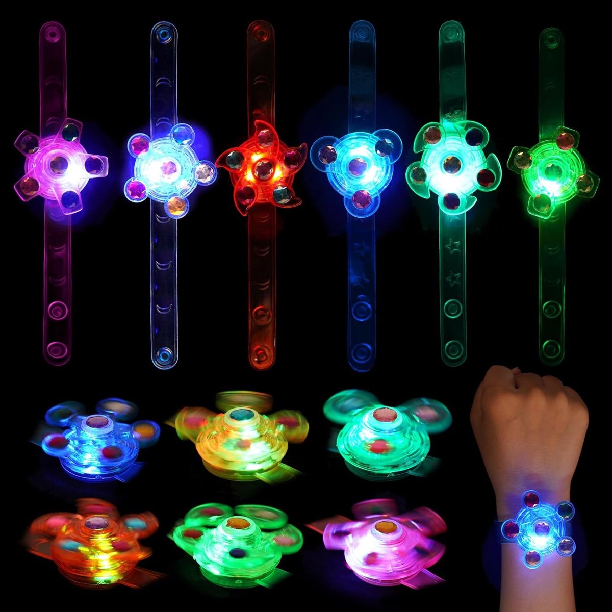 Lichtgevende LED Speelgoedset voor Kinderen - 14 Stuks Glow In The Dark Armbanden en Hand Spinner voor Verjaardagsfeestjes en Klaskamer Activiteiten
