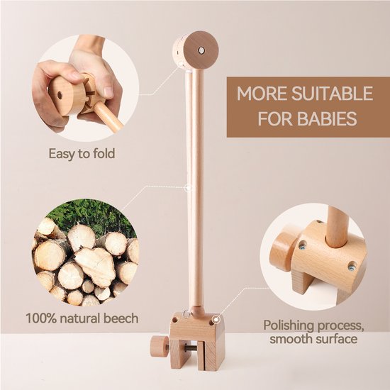 Mobiel Houder - Wieg Mobiel - Baby Mobiel Houder Hout - Muziekmobiel Houder Hout - Baby Mobiel Houder Hout - Boxmobiel Houder Hout - Baby Kamer Decoratie - Verstelbare Arm Voor Babybox - Eenvoudig Bevestigen - Verstelbaar — afbeelding 3