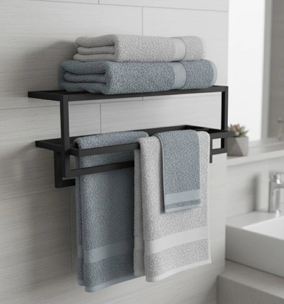 Handoekenrek Dakota | Medium | Zwart | B75xD25x H30 cm | Gepoedercoat staal