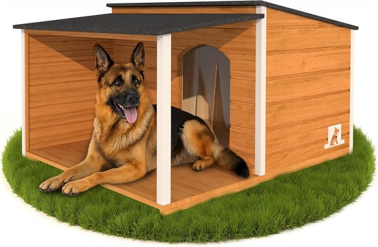 Geïsoleerd Hondenhok - Hondenhuis Buiten - Winterbestendig Verblijf - Plat Dak Met Terras - XL 123x105x73cm - Eiken