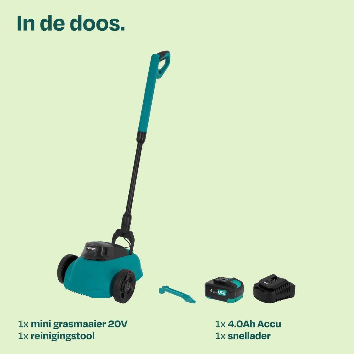 VONROC Mini Elektrische Grasmaaier 20V – 22 cm – Maaien en mulchen in één - Drie instelbare maaihoogtes: 30mm, 40mm, 50mm –- Incl. reinigingstool - Incl. 4.0Ah Accu en lader – foto 6