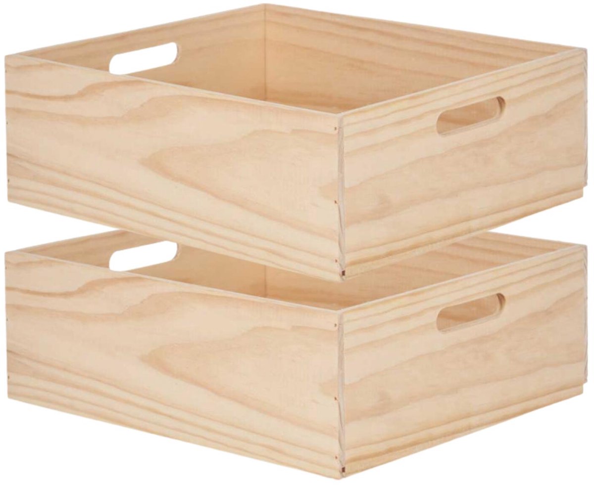 Giftdecor opbergkist Praag - 2x - 40 x 35 x 14 cm - hout - natuurlijke look