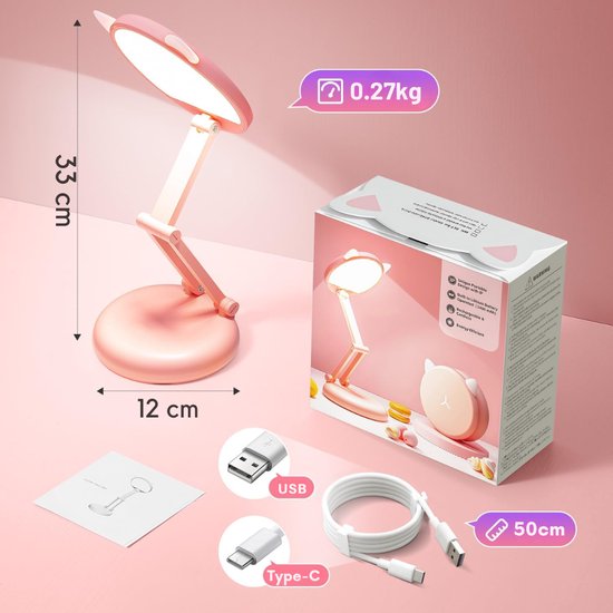 QUOVO® Bureaulamp Kinderkamer - Bureaulamp Roze - Tafellamp Kinderkamer - Roze - 16cm x 7cm x 16cm van QUOVO® — afbeelding 5