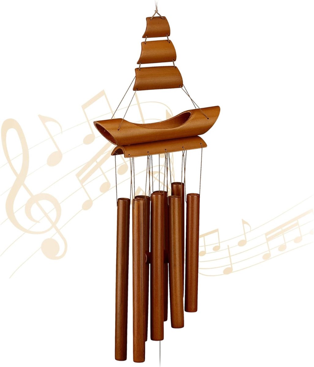 QUOVO® Windgong Bamboe - Windgong Buiten - Windorgel - Bruin - 20cm x 6cm x 72cm