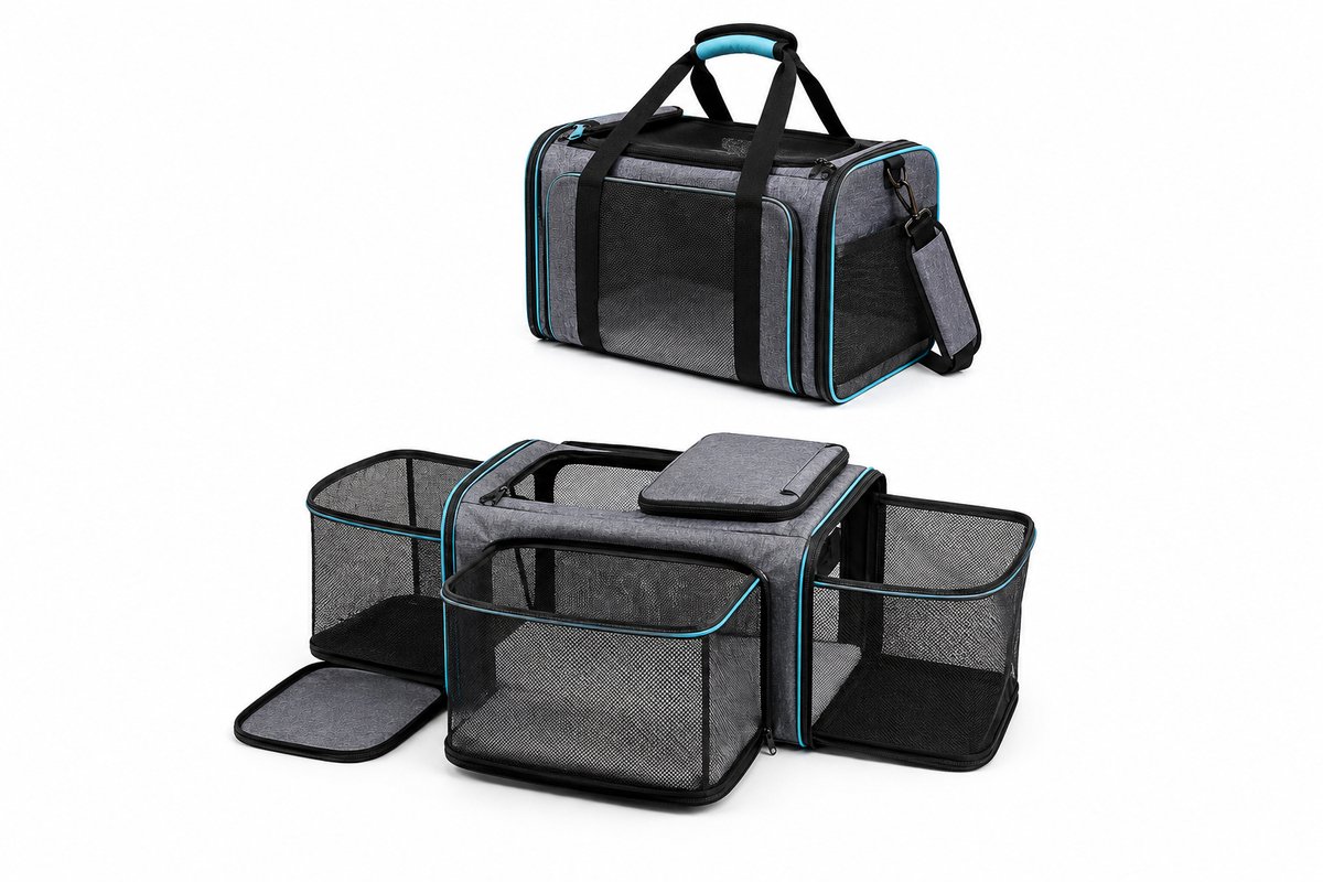 Jurrys Hondenmand - Reiskoffer - Tas hond - Transportbox kat - Reisoplossing - Lichtgewicht - Tot 10kg - 48x30x31cm - Grijs