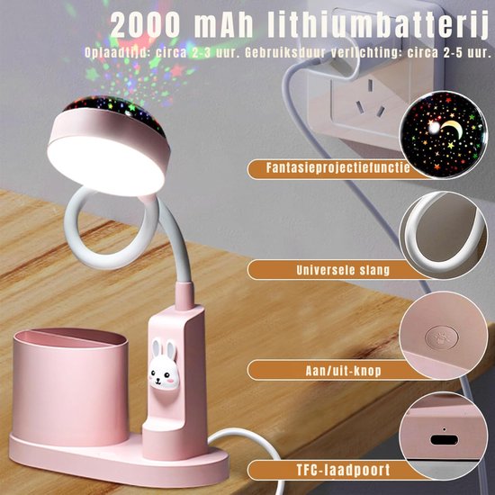 QUOVO® Bureaulamp Kinderkamer - Bureaulamp Roze - Tafellamp Kinderkamer - Roze - 10cm x 10cm x 10cm van QUOVO® — afbeelding 5