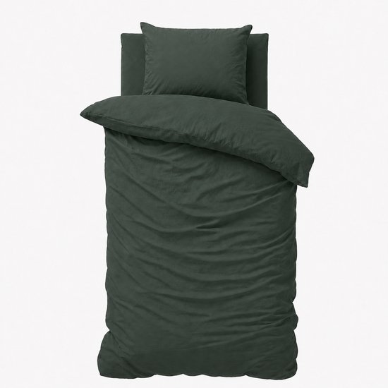 Decoware Housse de couette Uni - Vert foncé - Coton - L compris taie d'oreiller - Une personne - 140x220 + 60x70 cm