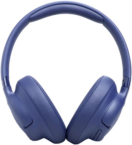Blauwe JBL Tune over-ear koptelefoon, met verstelbare hoofdband en ovale oorschelpen.