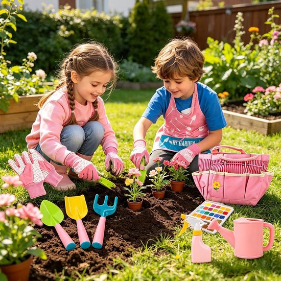 Kindertuingereedschap Set - Kinder Tuin speelgoed - Buiten spelen - Duurzaam metaal - 22 x 19 x 12 cm - Roze — afbeelding 3