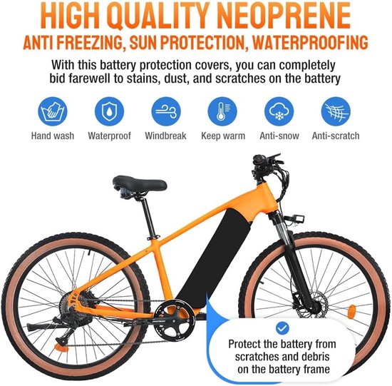 E-Bike Accu Beschermhoes - 2 Stuks - 53 x 37cm - GeïNtegreerde Accuhoes - Waterdichte Batterijhoes - Stofdicht - Universeel - Voor E-Bike, Fiets - Polyester - E-Bike Accu Beschermings Accessoires - Beschermhoes voor lithiumbatterij - Zwart en grijs — afbeelding 3