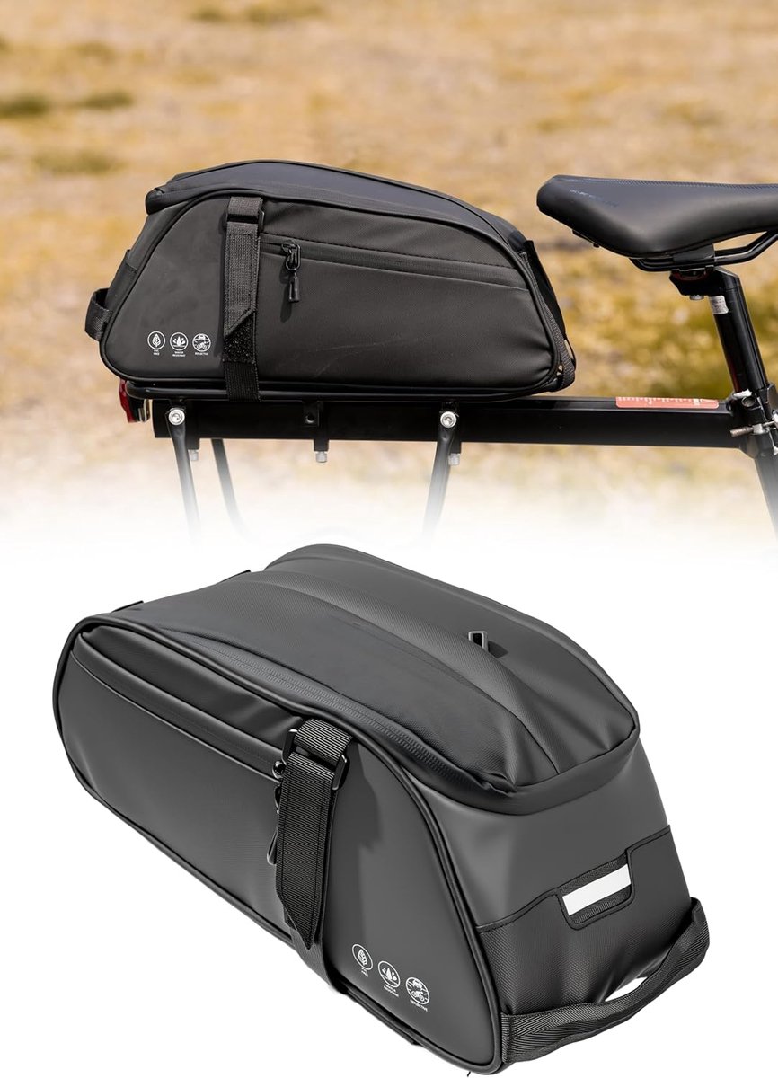 VHV-Waterdichte Fietstas Bagagedrager 8L - Multifunctionele Bagagedragertas met Regenhoes - Compacte Fietstas Achterop met Reflectoren - 3-in-1 Handtas en Schoudertas voor E-bike en Stadsfiets - Zwart — cadeau in Sport & Outdoor - foto 6