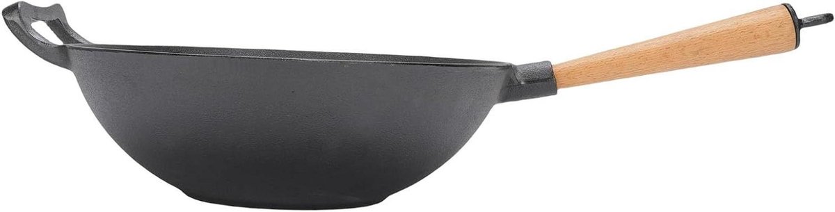 Gietijzeren Wokpan - Smoorpan Braadpan - Aziatisch Koken - Authentieke Smaken - 35 cm - Zwart