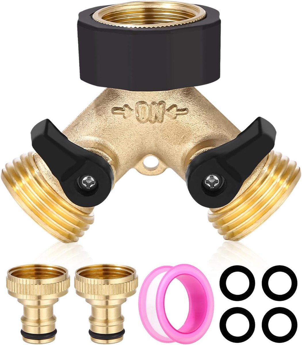 3/4-inch tweeweg Y-type omstelkraan - 3/4-inch messing omstelkraan met dubbele kop - Y-type kraan met dubbele uitlaat voor wasmachine - Geschikt voor tuinen, moestuinen en buitenwasmachines - Geel