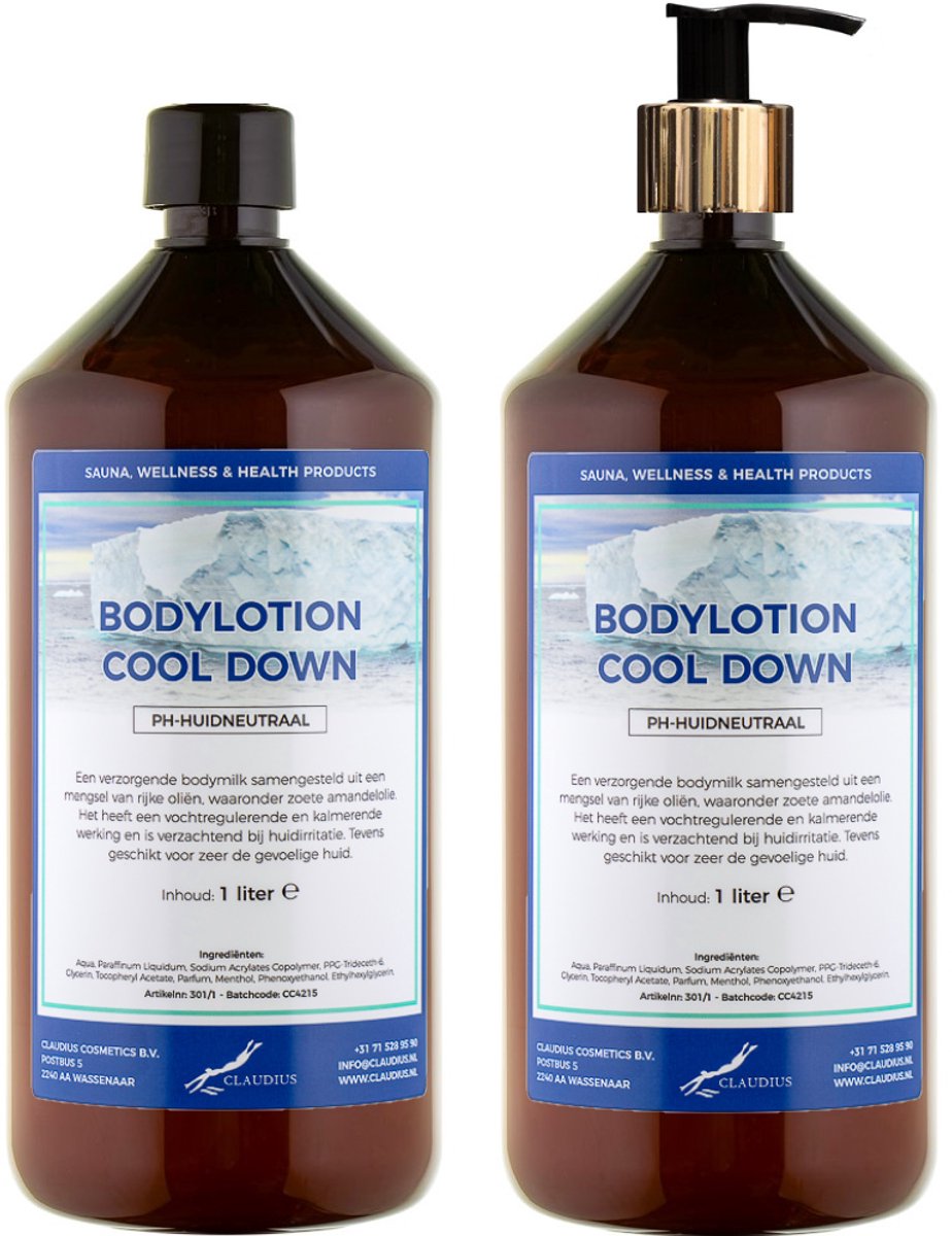 Bodylotion Cool Down 1 Liter - met gouden pomp - set van 2 stuks