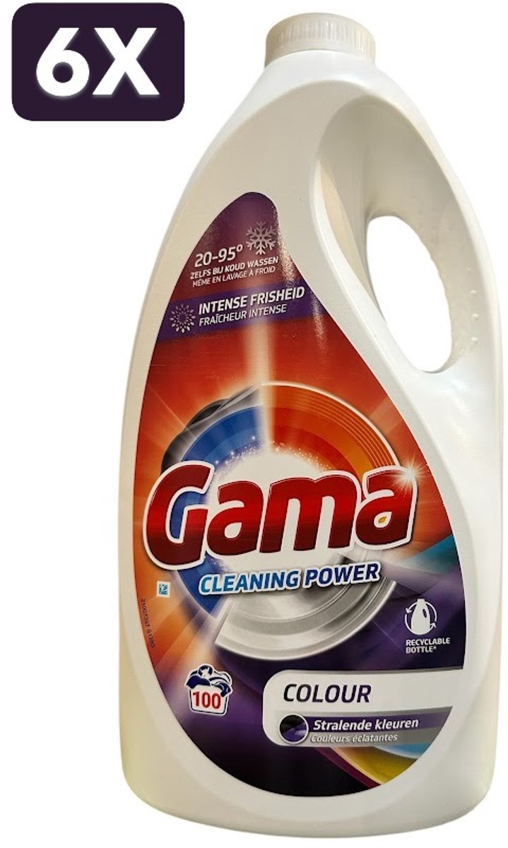 6 x Gama Vloeibaar Wasmiddel Colour 100 Wasbeurten - 4,5 liter