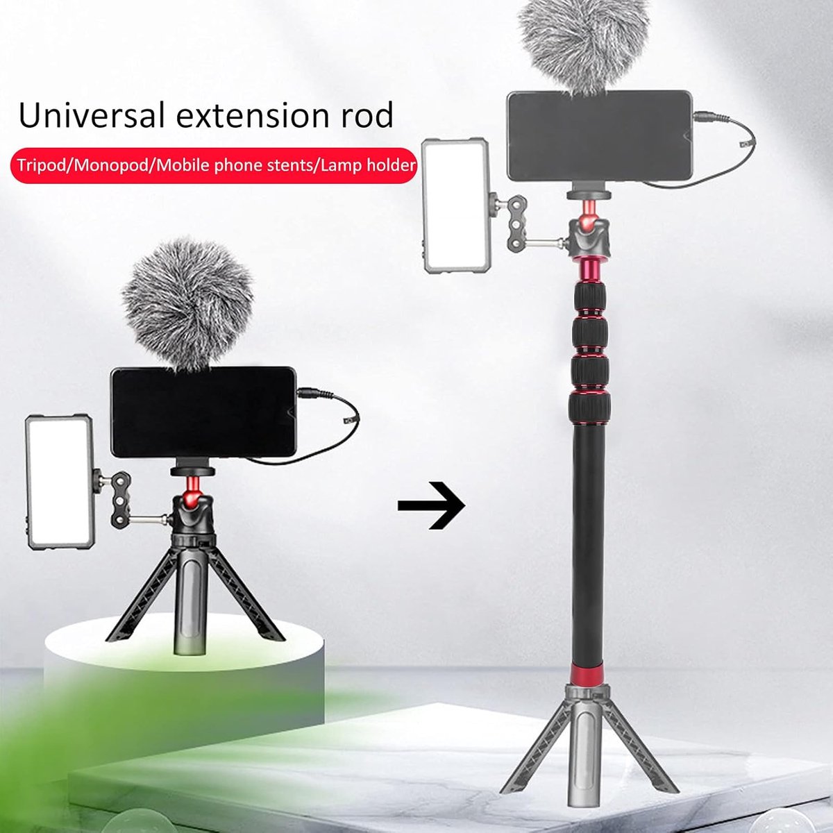 Camera Statief Extender - Monopod Buizen - Stabiliteit Verbeteren - CNC Precisie - 200 Gram - Zwart