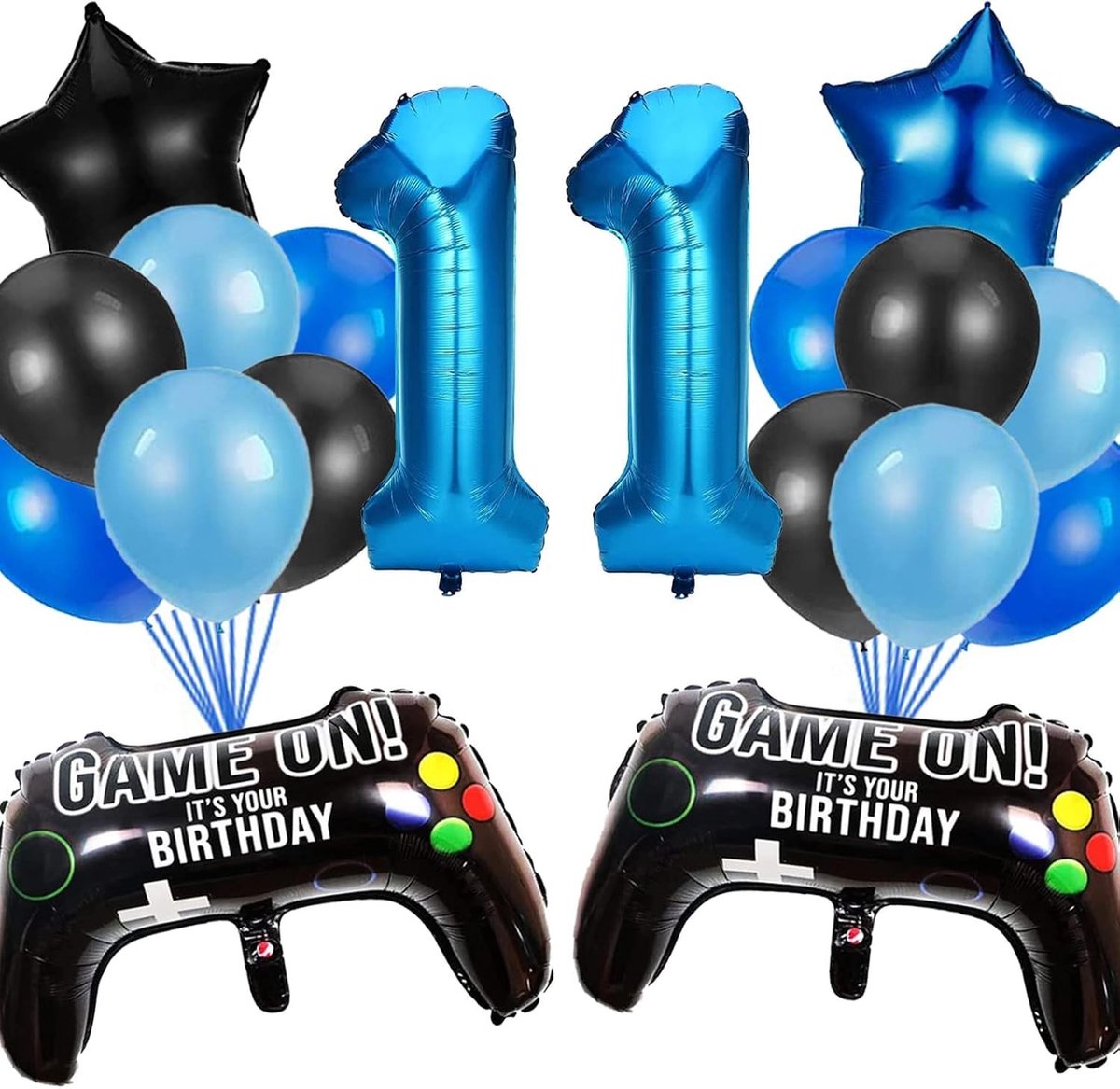 Dailygoods- Gamer-decoratie 11e verjaardag - Verjaardagsdecoratie - Set met ballonnen - Gamecontroller ballonnen - Feestaccessoires - 17 stuks decoratie