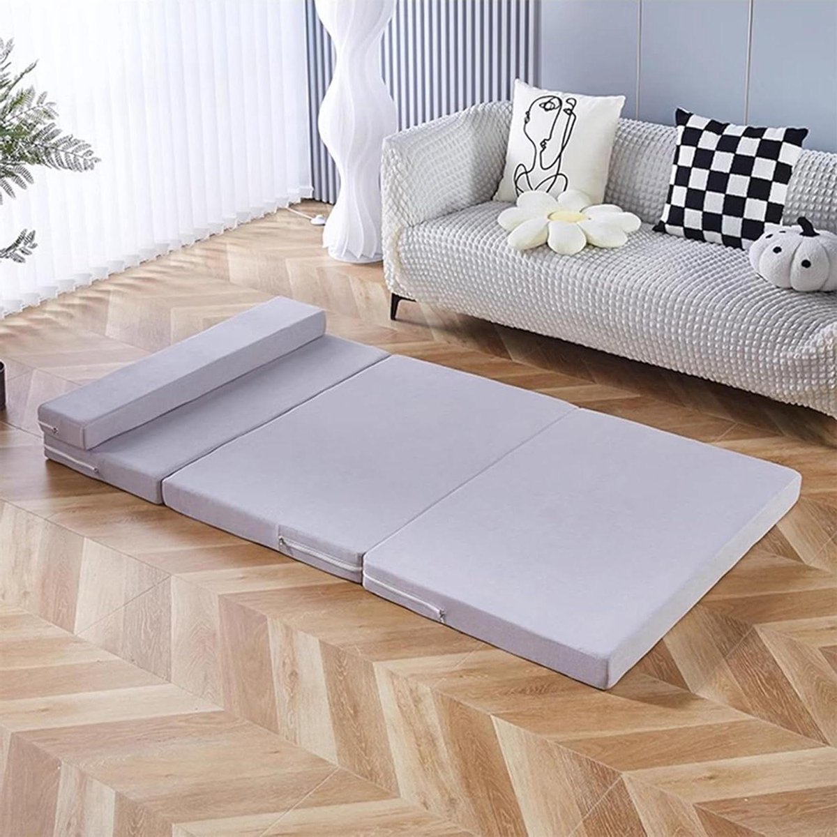 Opvouwbare driekleurige gastenmatras, antislip, draagbare slaapbank met wasbare hoes, ideaal voor kamperen, reizen, auto en thuisgebruik