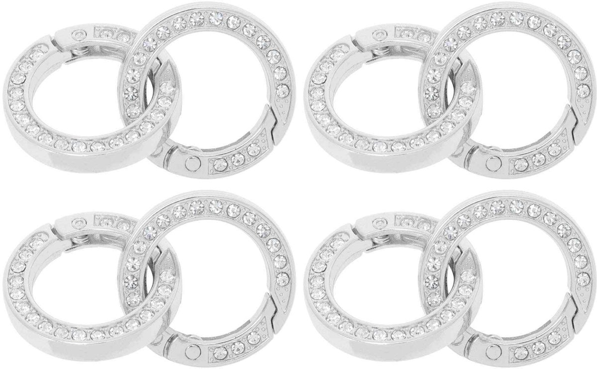 Dailygoods- Karabijnhaak Ronde Gesp - Sleutelhanger - Tassenclip - Roestbestendig - 8 Stuks - 28 mm - Strass-steentjes