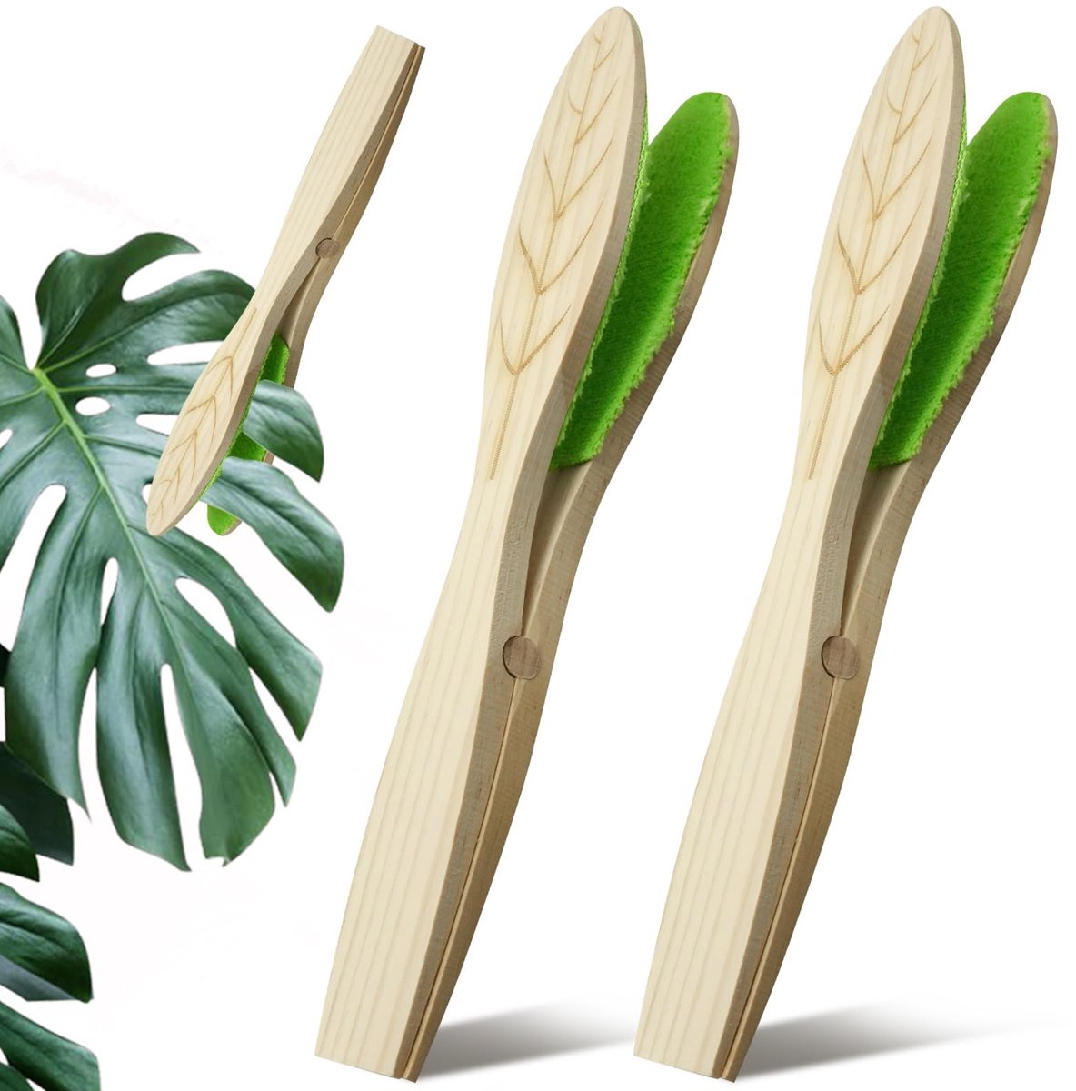 Dailygoods- Bladreinigingsborstel - Houten Handvat - 2 Stuks - Plantensproeier voor Binnen - Bladreinigingsborstel voor Buiten - Duurzaam Materiaal