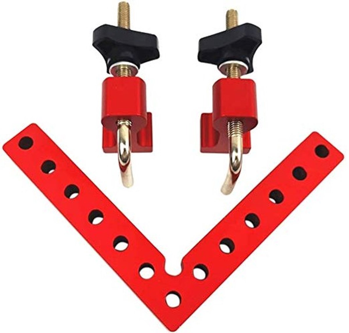 Dailygoods- Haakse Klem 140mm - Aluminium L-Type Hoekklem - Houtbewerking Klemgereedschap - Verstelbare Precisie Klem - Corrosiebestendig - Geanodiseerd Rood Oppervlak - Klemtool
