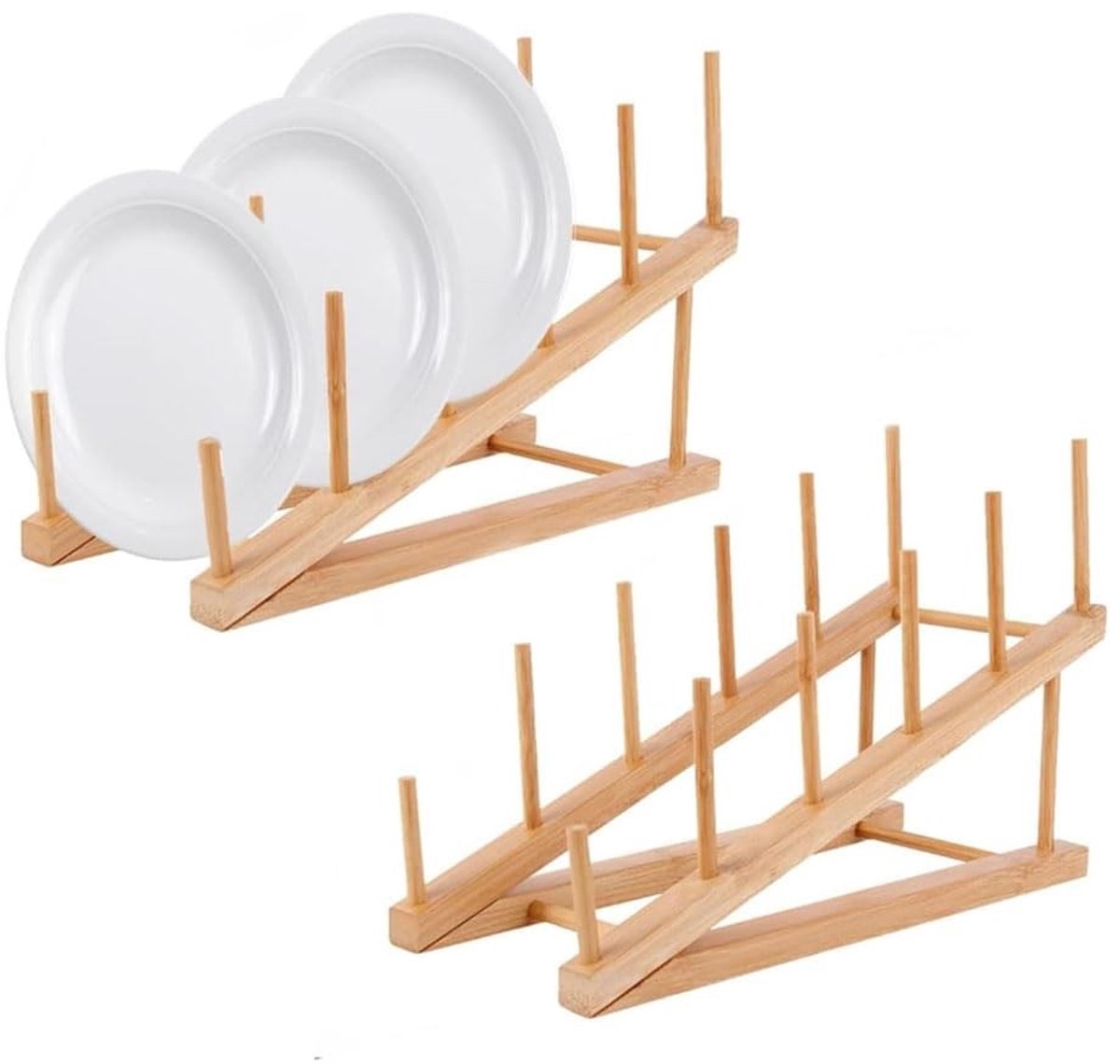Dailygoods- Afwasrek Bamboe - 2 Stuks - Bordstandaard - Dekselhouder - Keukenkast Organizer - Voor Kop/Snijplank/Bord - Keukenrek