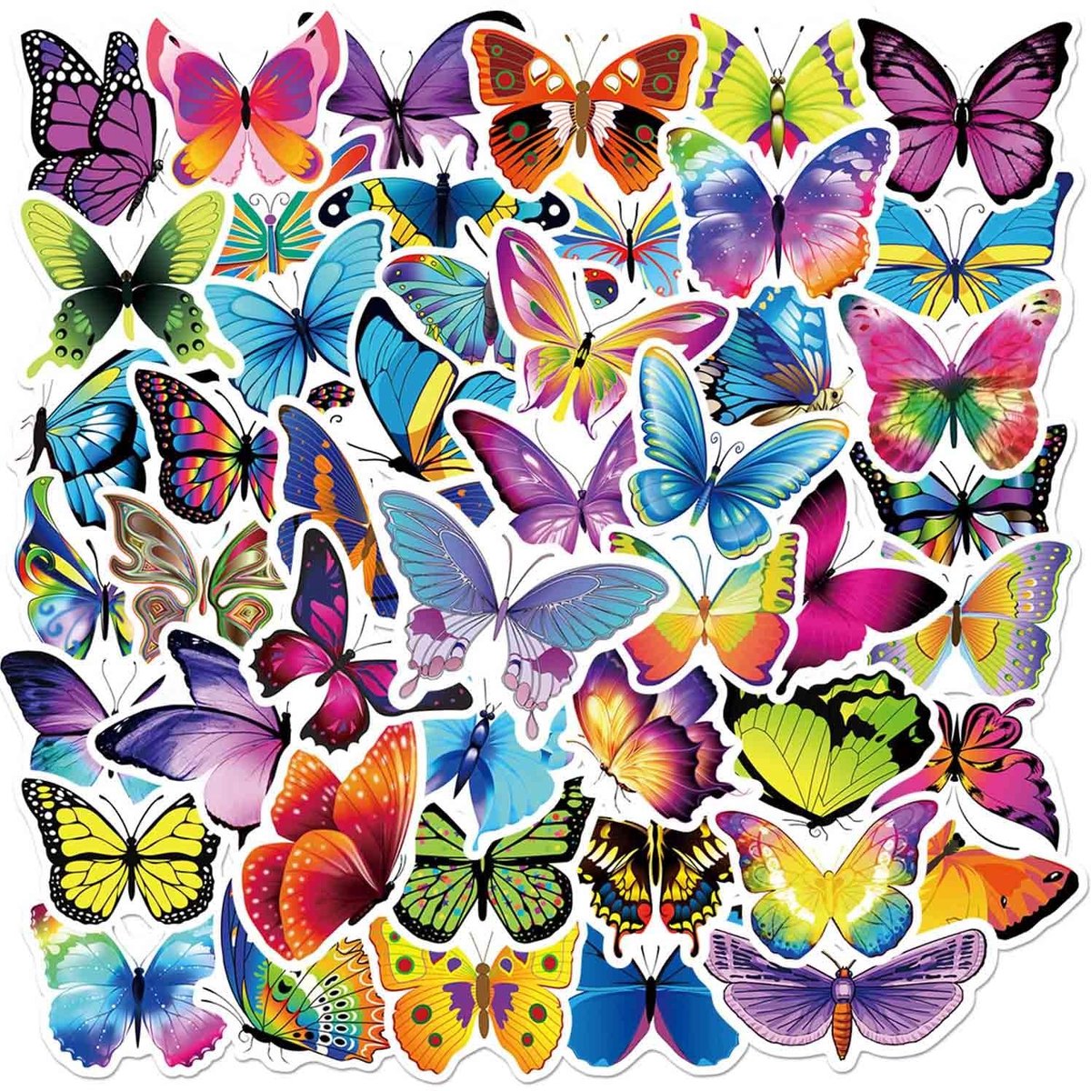 Dailygoods- Vlinderstickers 100 stuks - Waterdichte Stickers - Decoratieve Stickers - Geschikt voor Dagboeken/Scrapbooks - PVC Materiaal - Kleurrijk Ontwerp - Decoratiestickers
