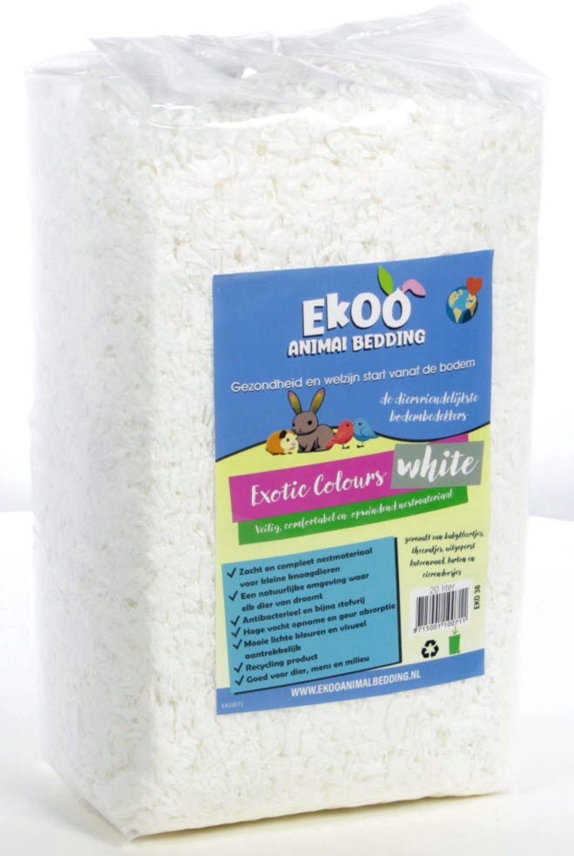 Ekoo Exotic Color bodembedekking 20 liter | zacht nestmateriaal in wit, blauw of roze White