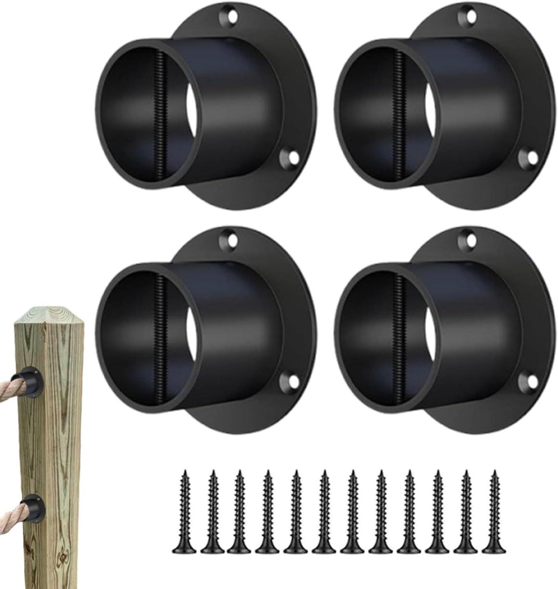 Touwhouders - Steunen Hekwerk - Terras Afzetten - Roestvrij Staal - Set van 4 - Zwart