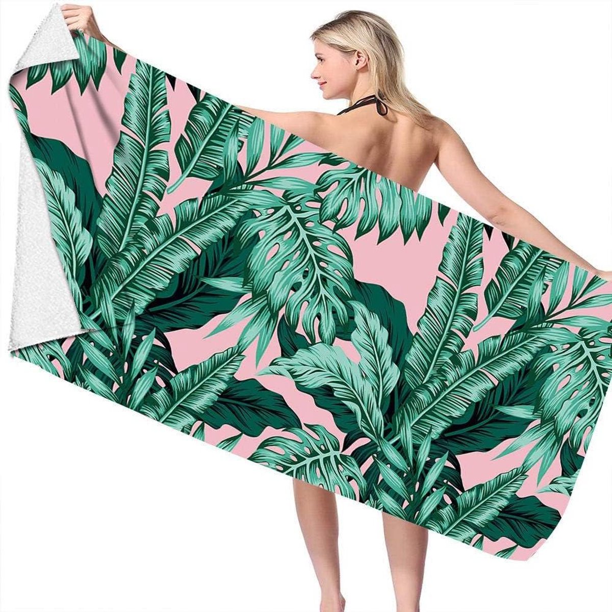 Strandlaken - Grote handdoek - Zonvakantie - Zandvrij microvezel - 150x180cm - Roze Groene