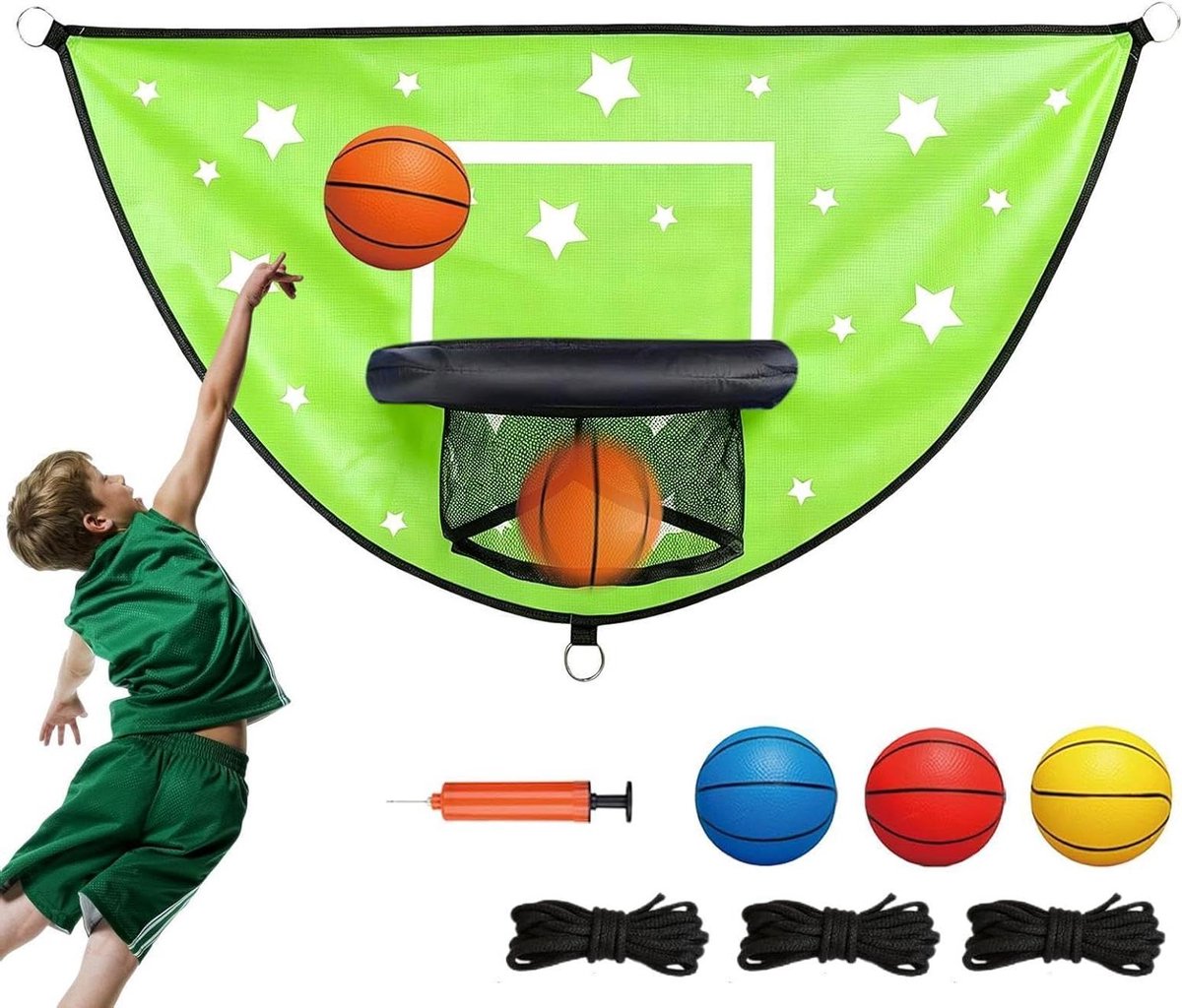 Trampoline basketbalring - Outdoor basketbalset - Actief buitenspel - Veilige dunkervaring - 28 x 25 x 5 cm - Groen