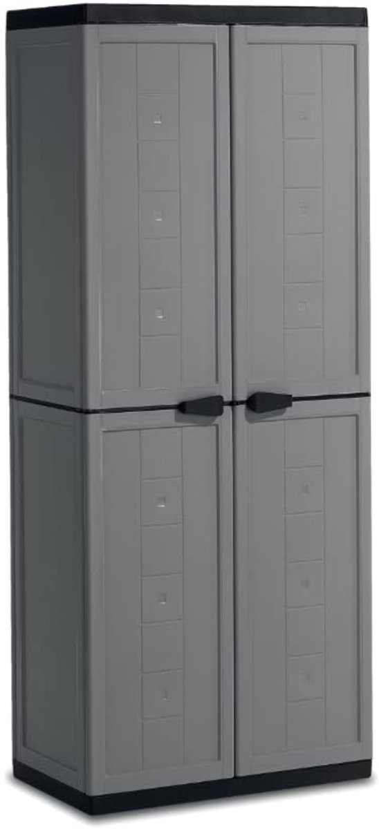 QUOVO® Tuinkast Kunststof - Tuinkast - Tuinkist - Donkergrijs/Zwart - 39cm x 68cm x 166cm