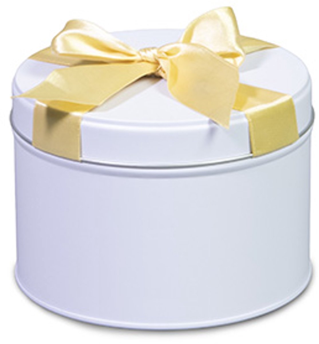 Wit geschenkblik met gouden strik