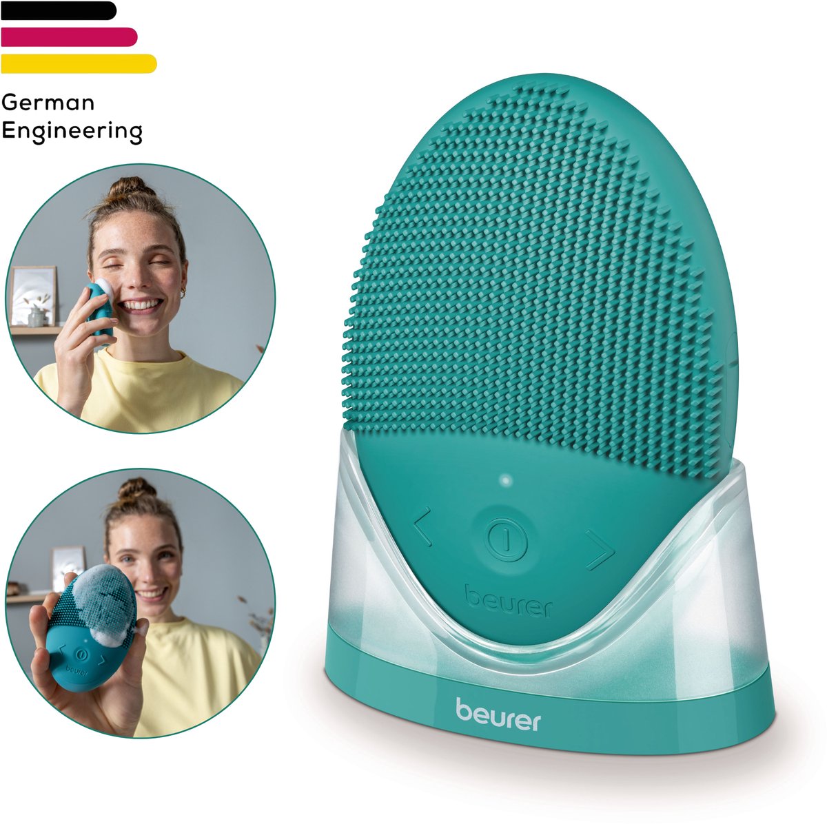 Beurer FC 52 Laguna siliconen Gezichtsreinigingsborstel - Oplaadbaar - 2-in-1: Gezichtsreiniging en trilling massage - Waterbestendig - 15 Intensiteiten - Draadloze werking - Incl. netadapter/houder - 3 Jaar garantie