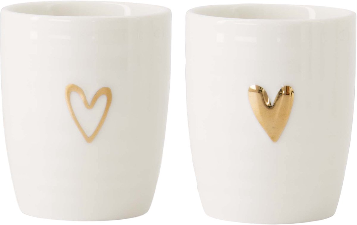 Zusss Set Van 2 Espressomokjes Open Hartje En Dicht Hartje Goud Keramiek Wit/Goud